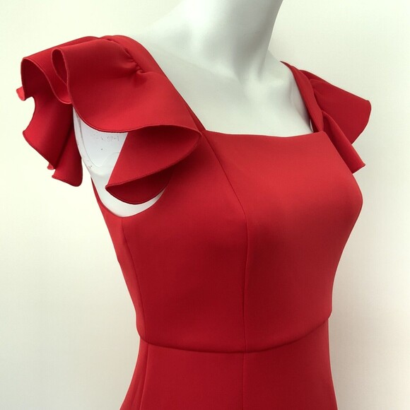 Betsey Johnson Red Fit & Flare Square Neck Scuba Midi Dress 2 - Picture 9 of 9